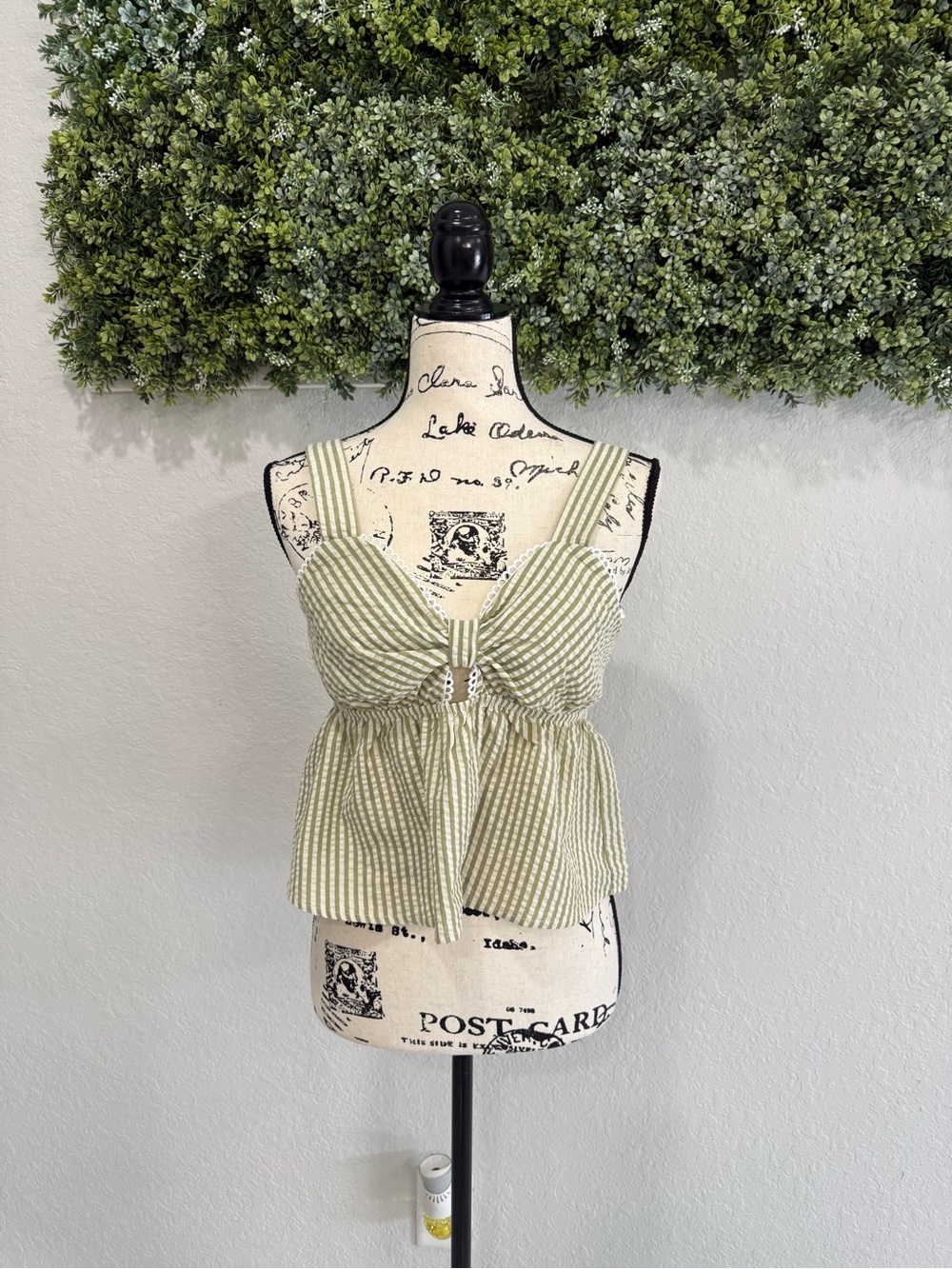 Striped Sage Green Tie-Front Camisole